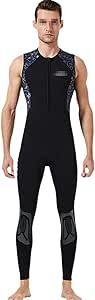 QCTZ 3Mm/1.5Mm Long John Wetsuit, Black Printed Warm Stretch Neoprene Wet Suit for Men Women, Front Zipper Sleeveless