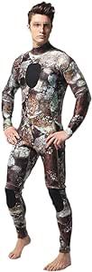 QCTZ Mens Spearfishing 3Mm Wetsuits, Camouflage Neoprene One Piece Scuba Free Diving Suits with Chest Pad for Cold Water