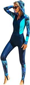QCTZ Lycra One Piece Long Sleeve Full Body Diving Wetsuit, Rash Guard with Cap Women Vintage Swimwear Surfing Suit