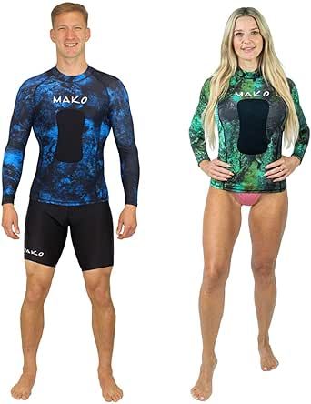 MAKO Spearguns Long Sleeve Camo Rash Guard with Chest Loading Pad | Spearfishing Dive Skin Shirt