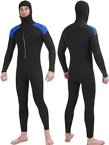 REALON Mens Wetsuit 5mm Full Scuba Diving Suit Front Zipper Hoodie Snorkeling Surfing Kayaking Canoeing Cold Water Wet Suits