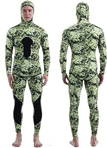 MYLEDI 3mm Neoprene Spearfishing Wetsuit 2-Pieces Mens Camo Full Body Diving Suit for Snorkeling Swimming