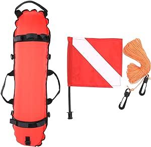 Rosvola Dive Flag Buoy, Quick Inflates Scuba Torpedo Buoy, Diving Inflation Torpedo Buoy Signal Float Ball and Flag Dive Flag for Scuba Diving Snorkeling