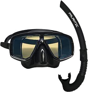 Scuba Choice Silicone Dive Mask with Blue Mirror Coated Lense + Black Snorkel Combo