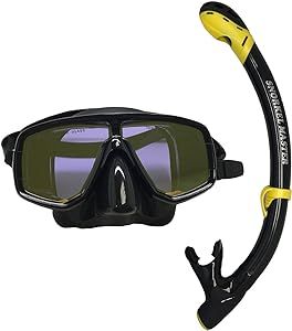Scuba Choice Silicone Mask with Yellow Mirror Coated Lens + Black/Yellow Snorkel Combo